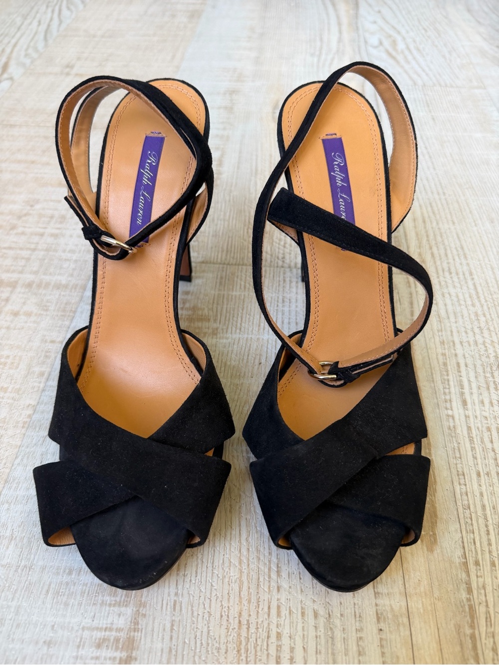 Ralph Lauren Collection Black Suede Ankle Strap Heels Italy 41B EU 41